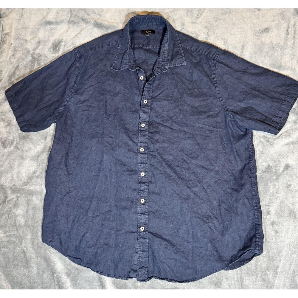 Quince Shirt Mens 2XL Blue Linen Short Sleeve Button Up Solid Casual Summer